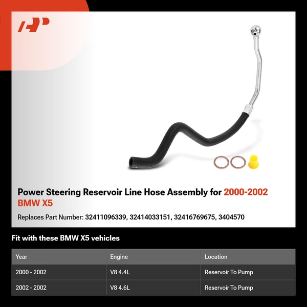 Power Steering Reservoir Line Hose Assembly for 2000-2002 BMW X5