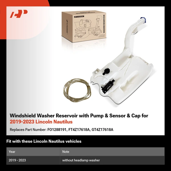 Windshield Washer Reservoir with Pump & Sensor & Cap for 2019-2023 Lincoln Nautilus