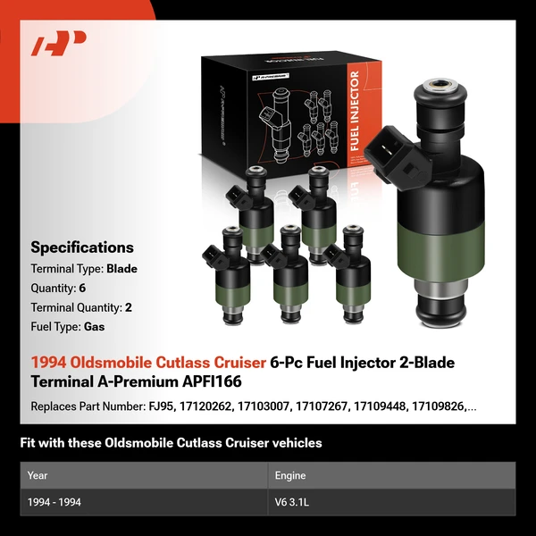 1994 Oldsmobile Cutlass Cruiser 6-Pc Fuel Injector 2-Blade Terminal A-Premium APFI166