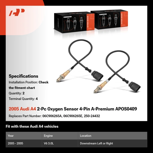 2005 Audi A4 2-Pc Oxygen Sensor 4-Pin A-Premium APOS0409