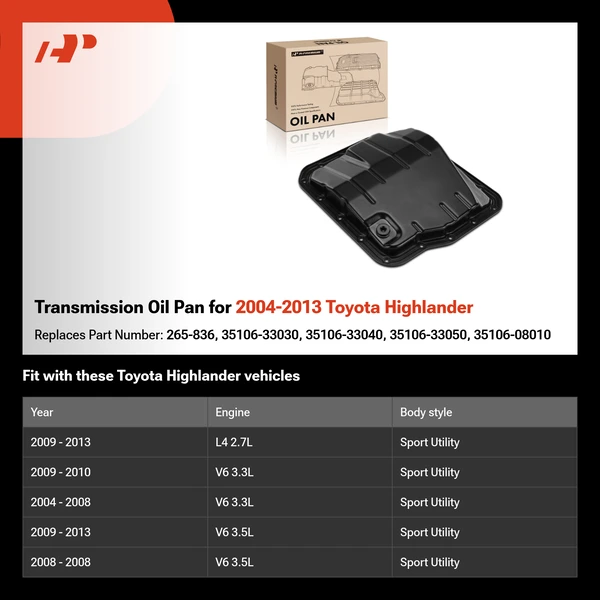 Transmission Oil Pan for 2004-2013 Toyota Highlander