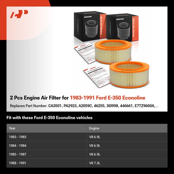 2 Pcs Engine Air Filter for 1983-1991 Ford E-350 Econoline