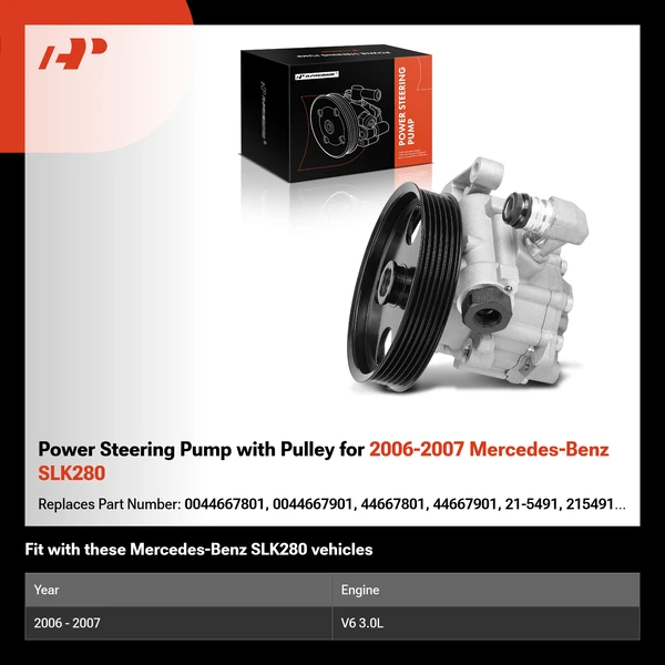 Power Steering Pump with Pulley for 2006-2007 Mercedes-Benz SLK280