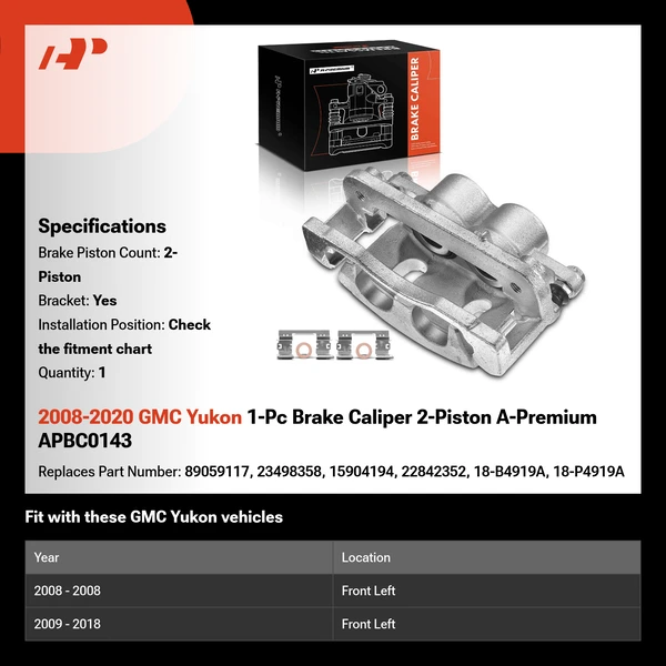 2008-2020 GMC Yukon 1-Pc Brake Caliper 2-Piston A-Premium APBC0143