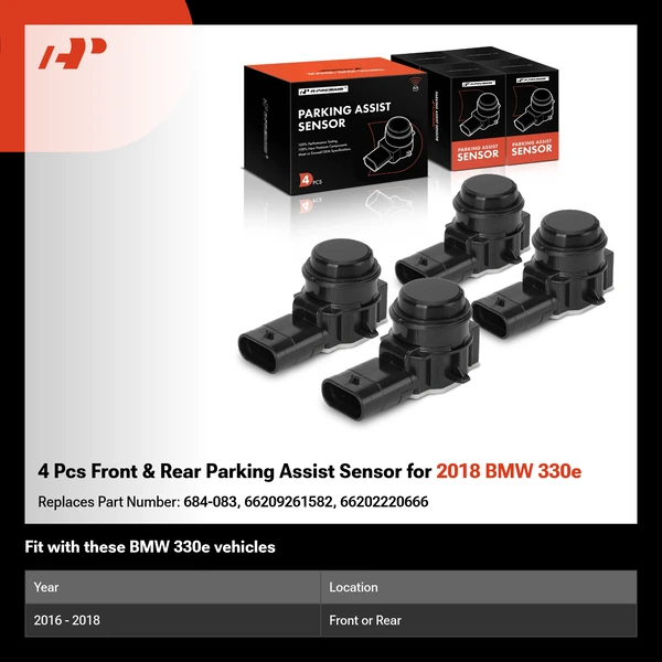 4 Pcs Front & Rear Parking Assist Sensor for 2018 BMW 330e