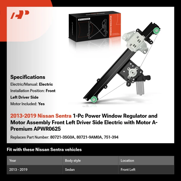 2013-2019 Nissan Sentra 1-Pc Power Window Regulator and Motor Assembly Front Left Driver Side Electric with Motor A-Premium APWR0625
