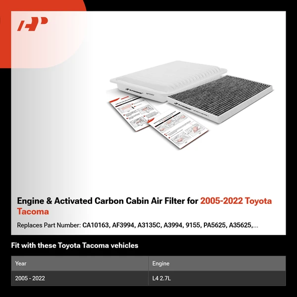 Engine & Activated Carbon Cabin Air Filter for 2005-2022 Toyota Tacoma