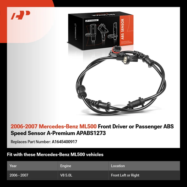 2006-2007 Mercedes-Benz ML500 Front Driver or Passenger ABS Speed Sensor A-Premium APABS1273