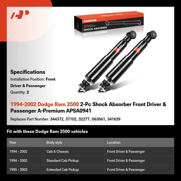 1994-2002 Dodge Ram 2500 2-Pc Shock Absorber Front Driver & Passenger A-Premium APSA0941