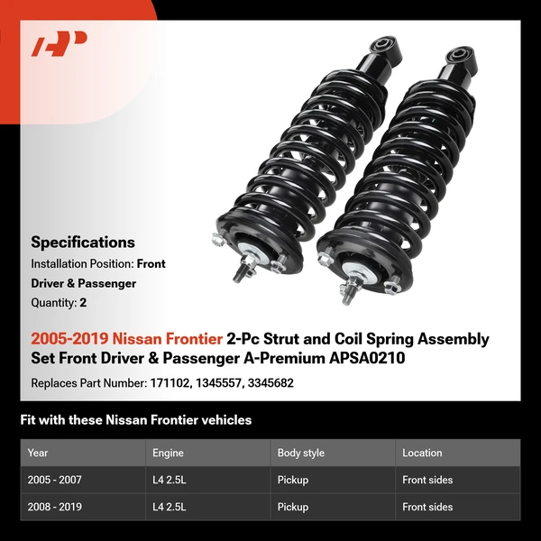 2005-2019 Nissan Frontier 2-Pc Strut and Coil Spring Assembly Set Front Driver & Passenger A-Premium APSA0210