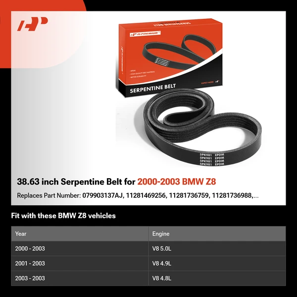 38.63 inch Serpentine Belt for 2000-2003 BMW Z8