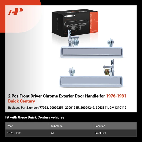 2 Pcs Front Driver Chrome Exterior Door Handle for 1976-1981 Buick Century