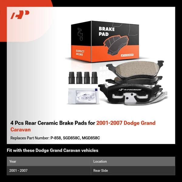 4 Pcs Rear Ceramic Brake Pads for 2001-2007 Dodge Grand Caravan