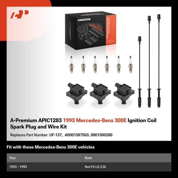 A-Premium APIC1283 1993 Mercedes-Benz 300E Ignition Coil Spark Plug and Wire Kit