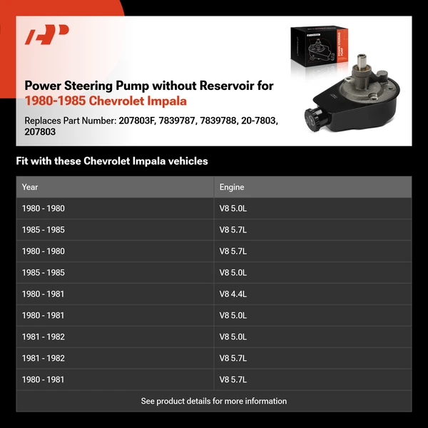 Power Steering Pump without Reservoir for 1980-1985 Chevrolet Impala
