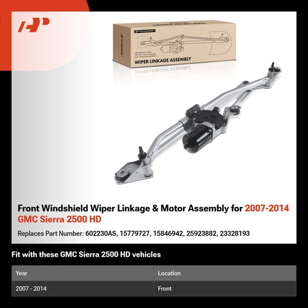 Front Windshield Wiper Linkage & Motor Assembly for 2007-2014 GMC Sierra 2500 HD