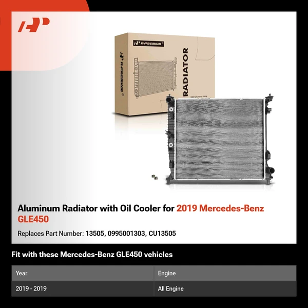 Aluminum Radiator with Oil Cooler for 2019 Mercedes-Benz GLE450