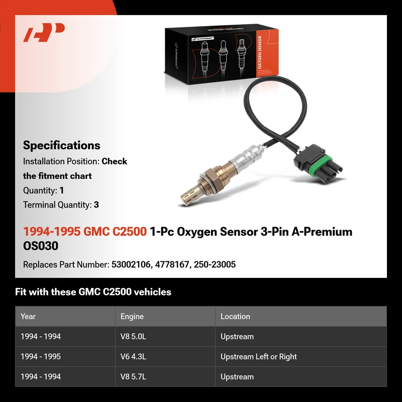 1994-1995 GMC C2500 1-Pc Oxygen Sensor 3-Pin A-Premium OS030