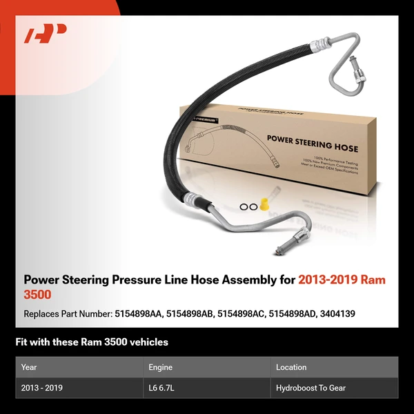 Power Steering Pressure Line Hose Assembly for 2013-2019 Ram 3500