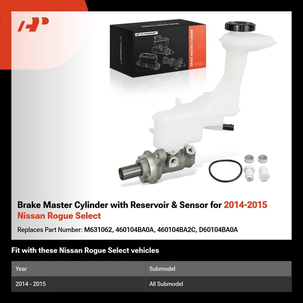 Brake Master Cylinder with Reservoir & Sensor for 2014-2015 Nissan Rogue Select