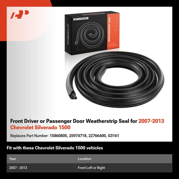 Front Driver or Passenger Door Weatherstrip Seal for 2007-2013 Chevrolet Silverado 1500