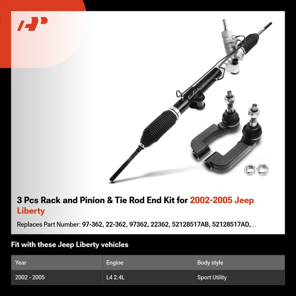 3 Pcs Rack and Pinion & Tie Rod End Kit for 2002-2005 Jeep Liberty