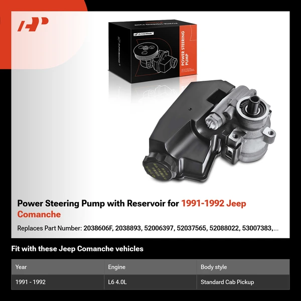 Power Steering Pump with Reservoir for 1991-1992 Jeep Comanche