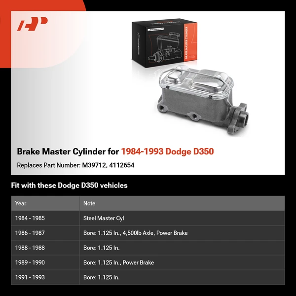 Brake Master Cylinder for 1984-1993 Dodge D350