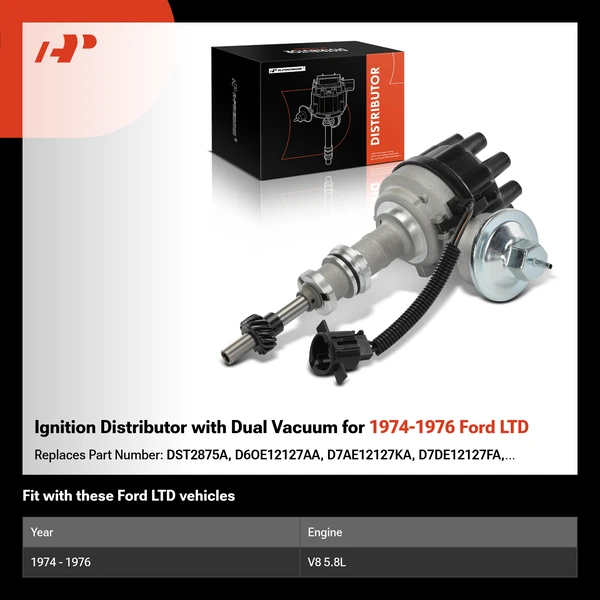 Ignition Distributor with Dual Vacuum for 1974-1976 Ford LTD
