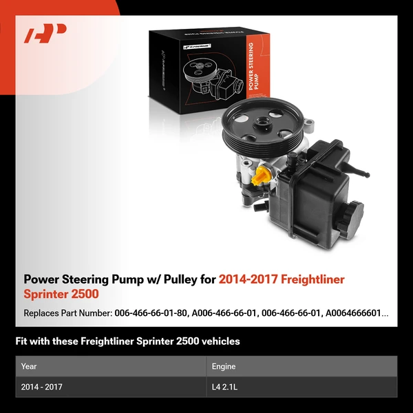 Power Steering Pump w/ Pulley for 2014-2017 Freightliner Sprinter 2500