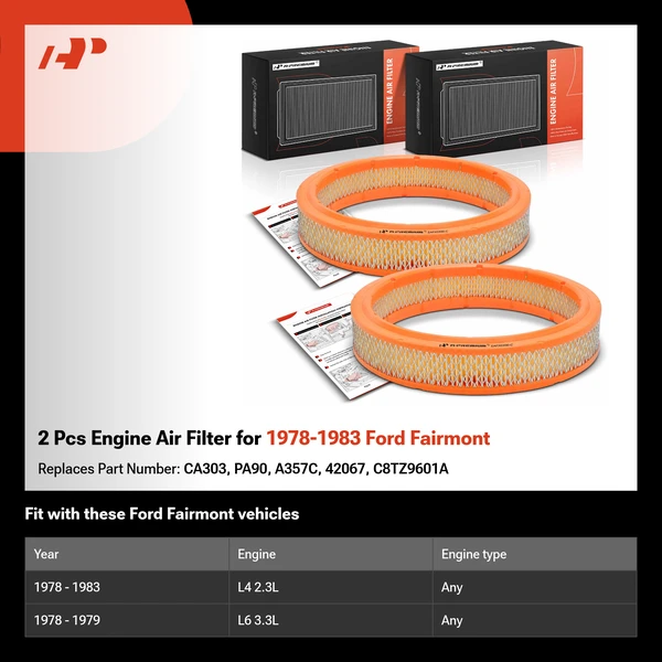 2 Pcs Engine Air Filter for 1978-1983 Ford Fairmont