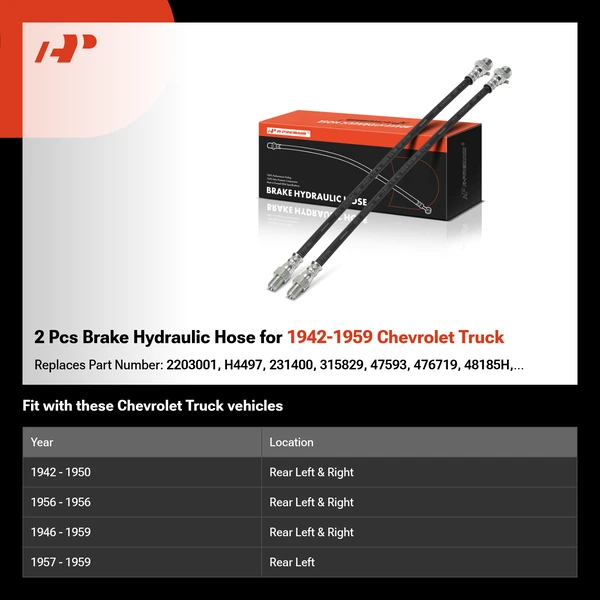 2 Pcs Brake Hydraulic Hose for 1942-1959 Chevrolet Truck