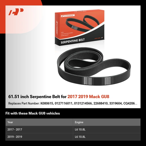 61.51 inch Serpentine Belt for 2017 2019 Mack GU8