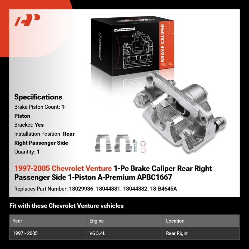 1997-2005 Chevrolet Venture 1-Pc Brake Caliper Rear Right Passenger Side 1-Piston A-Premium APBC1667