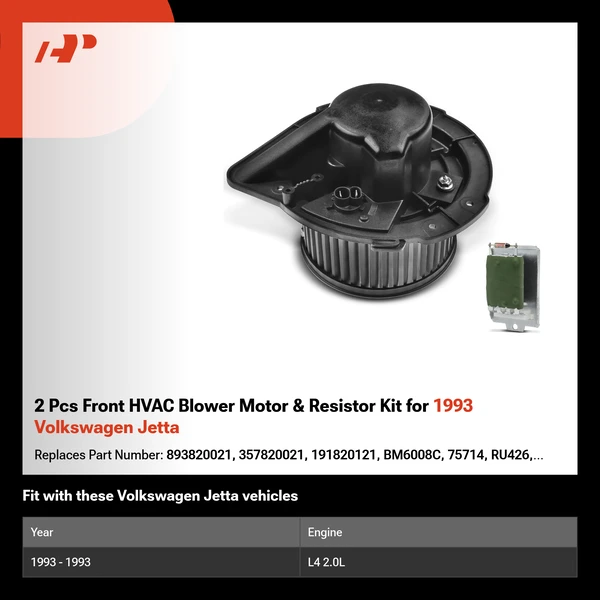 2 Pcs Front HVAC Blower Motor & Resistor Kit for 1993 Volkswagen Jetta