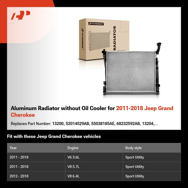 Aluminum Radiator without Oil Cooler for 2011-2018 Jeep Grand Cherokee