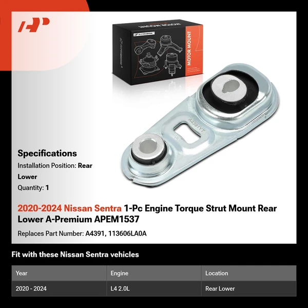 2020-2024 Nissan Sentra 1-Pc Engine Torque Strut Mount Rear Lower A-Premium APEM1537