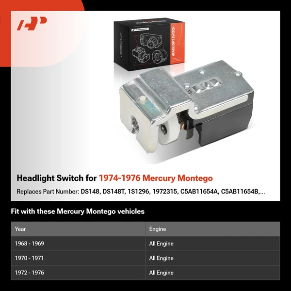 Headlight Switch for 1974-1976 Mercury Montego