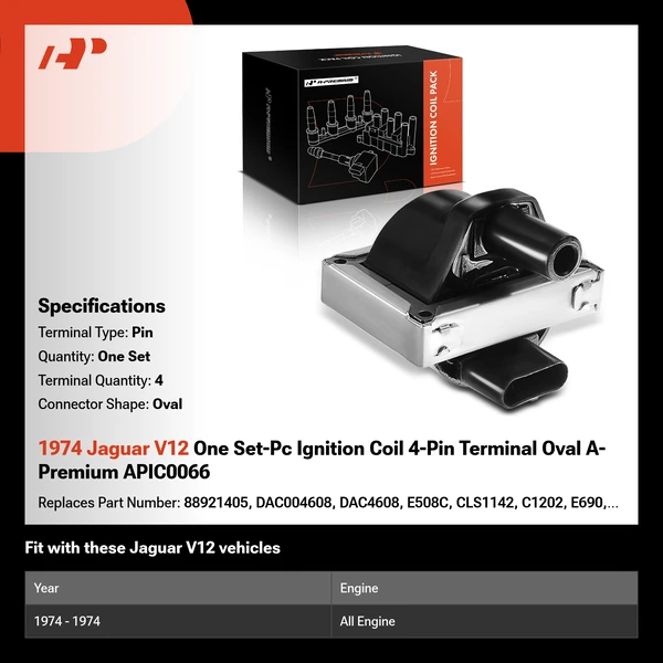 1974 Jaguar V12 One Set-Pc Ignition Coil 4-Pin Terminal Oval A-Premium APIC0066