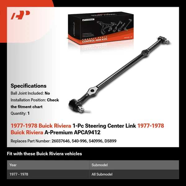 1977-1978 Buick Riviera 1-Pc Steering Center Link 1977-1978 Buick Riviera A-Premium APCA9412