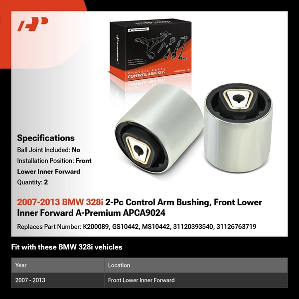 2007-2013 BMW 328i 2-Pc Control Arm Bushing, Front Lower Inner Forward A-Premium APCA9024