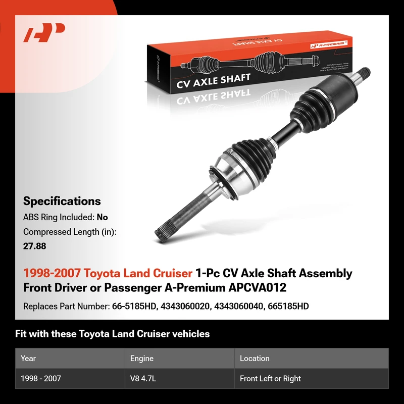 1998-2007 Toyota Land Cruiser 1-Pc CV Axle Shaft Assembly Front Driver or Passenger A-Premium APCVA012