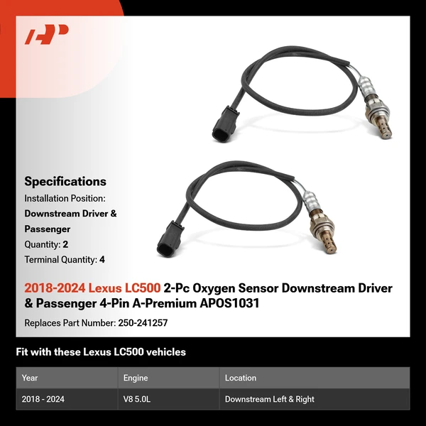2018-2024 Lexus LC500 2-Pc Oxygen Sensor Downstream Driver & Passenger 4-Pin A-Premium APOS1031
