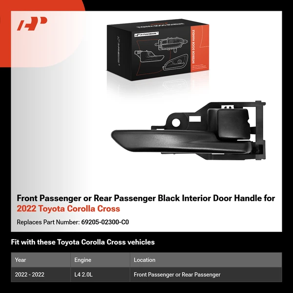 Front Passenger or Rear Passenger Black Interior Door Handle for 2022 Toyota Corolla Cross