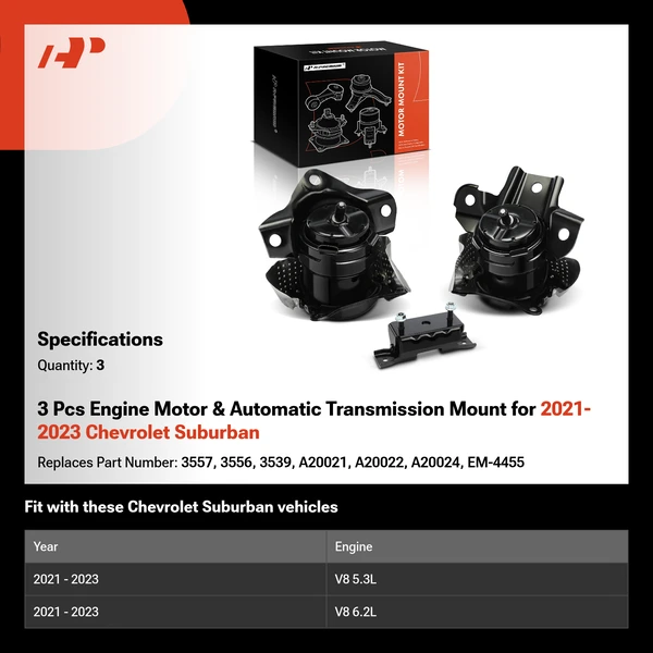 3 Pcs Engine Motor & Automatic Transmission Mount for 2021-2023 Chevrolet Suburban
