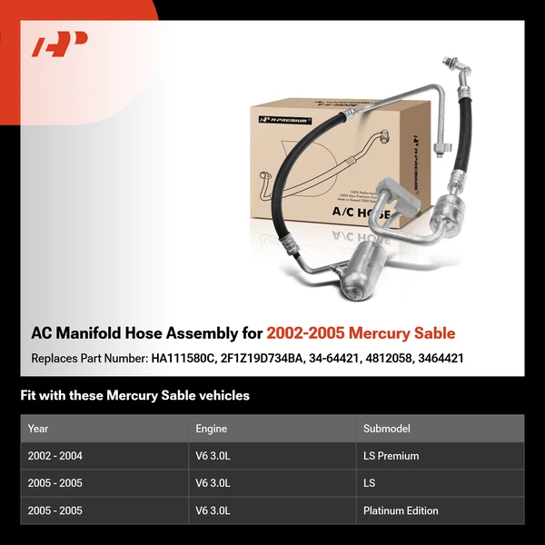 AC Manifold Hose Assembly for 2002-2005 Mercury Sable