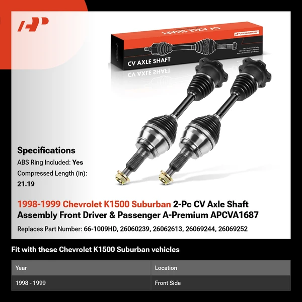 1998-1999 Chevrolet K1500 Suburban 2-Pc CV Axle Shaft Assembly Front Driver & Passenger A-Premium APCVA1687