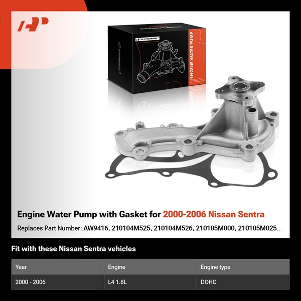 Engine Water Pump with Gasket for 2000-2006 Nissan Sentra