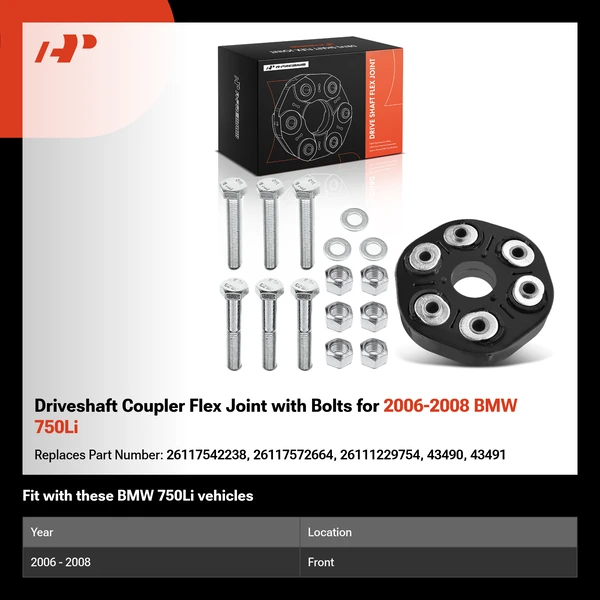 Driveshaft Coupler Flex Joint with Bolts for 2006-2008 BMW 750Li