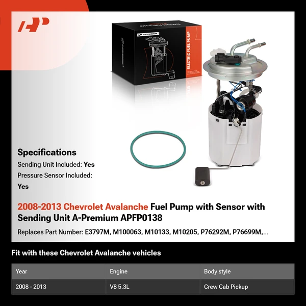 2008-2013 Chevrolet Avalanche Fuel Pump with Sensor with Sending Unit A-Premium APFP0138